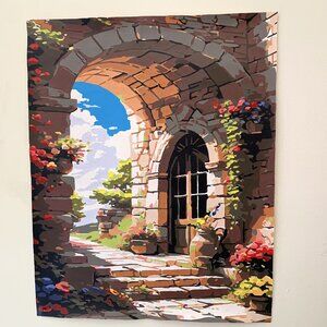Mediterranean Art Decor Painting Paint‑By‑Number Completed Unframed 16X20 inches